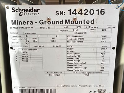 TRANSFORMATEUR SCHNEIDER ELECTRIC 400 kVA – 2017 — photo 1